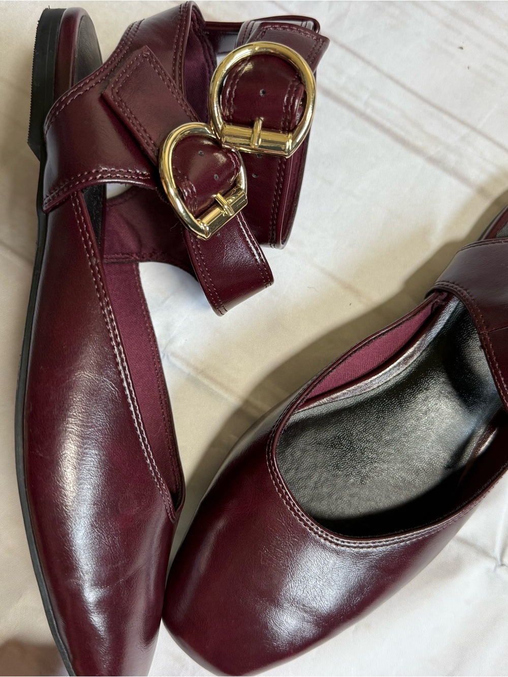 Old Navy Faux-Leather Double Ankle-Strap Flats Size 8 Maroon Red